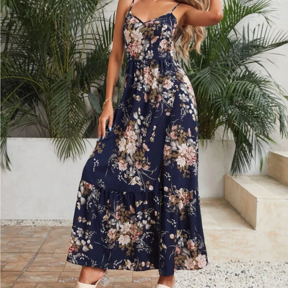SHEIN Floral Print Split Thigh Slip Dress